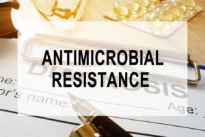 Antimicrobial resistance AMR concept. Desk in a hospital. 