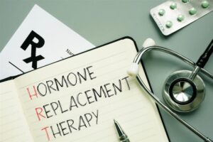 Hormone replacement therapy HRT is shown using a text. 