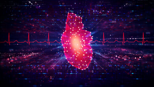 Vector of a red heart with a pulse in the background